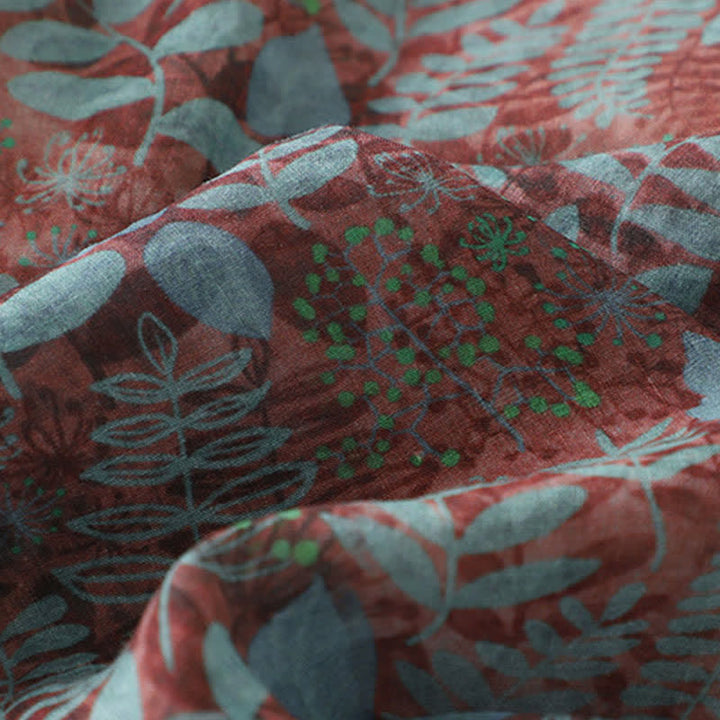 Buddha Stones Sommerliche Damenhose im Boho-Stil mit Kordelzug und Blätterprint, geradem Bein und Taschen - image 8