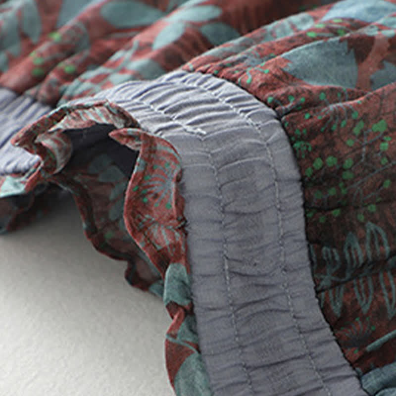 Buddha Stones Sommerliche Damenhose im Boho-Stil mit Kordelzug und Blätterprint, geradem Bein und Taschen - image 6