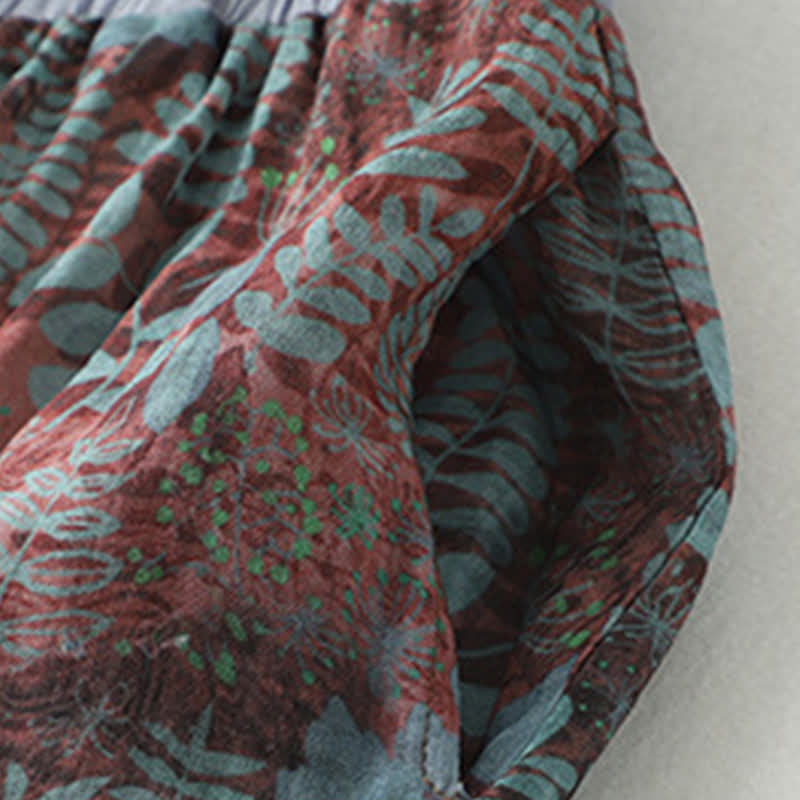 Buddha Stones Sommerliche Damenhose im Boho-Stil mit Kordelzug und Blätterprint, geradem Bein und Taschen - image 4