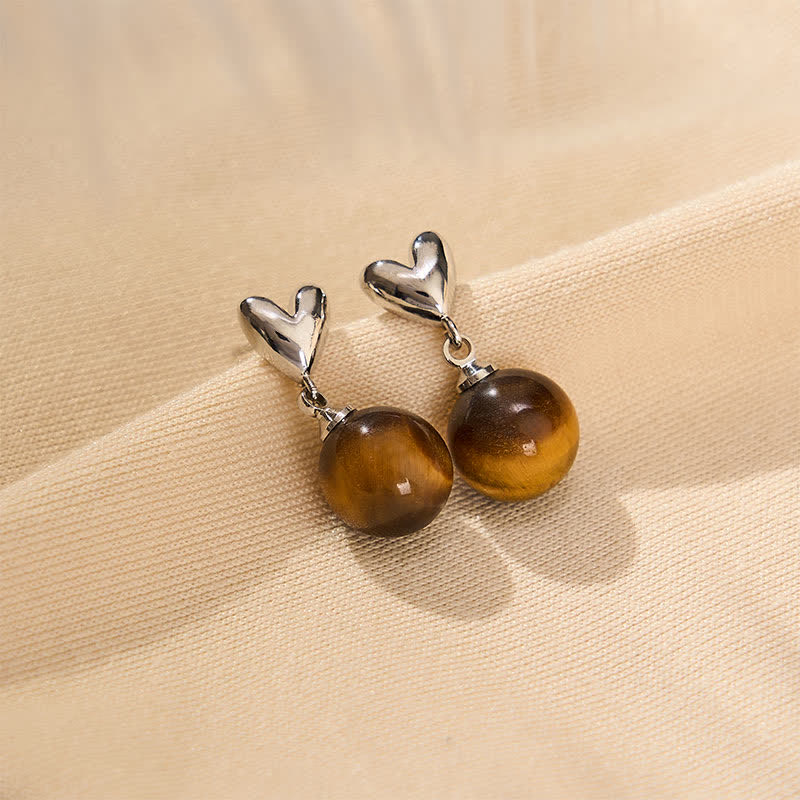 Buddha Stones Ohrringe aus Kupfer mit Tigeraugen-Herz-Design - 10 mm Tigerauge (Kupferpfosten) - image 0