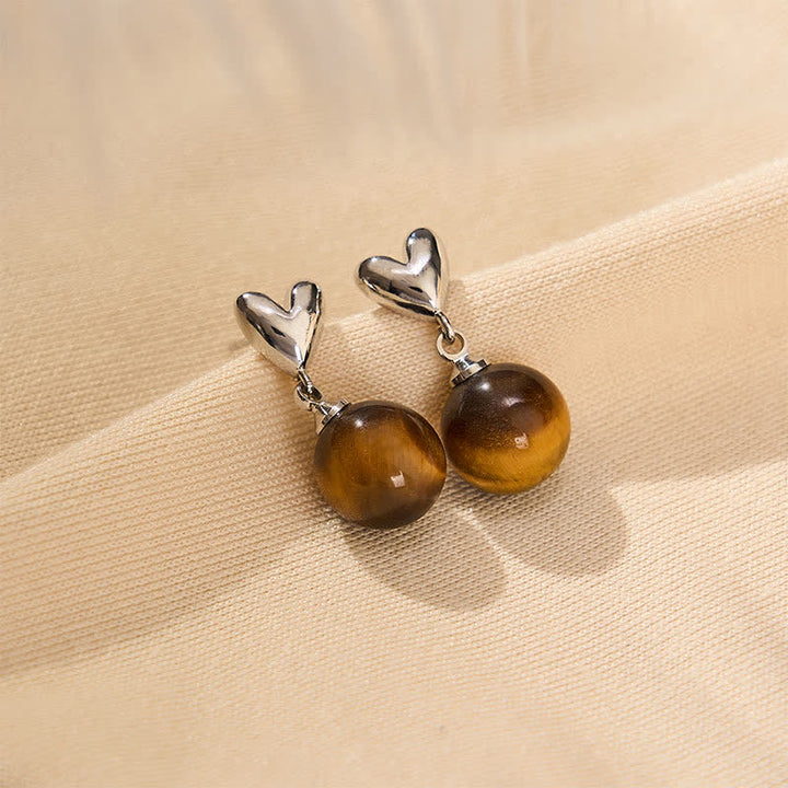 Buddha Stones Ohrringe aus Kupfer mit Tigeraugen-Herz-Design - 10 mm Tigerauge (Kupferpfosten) - image 0