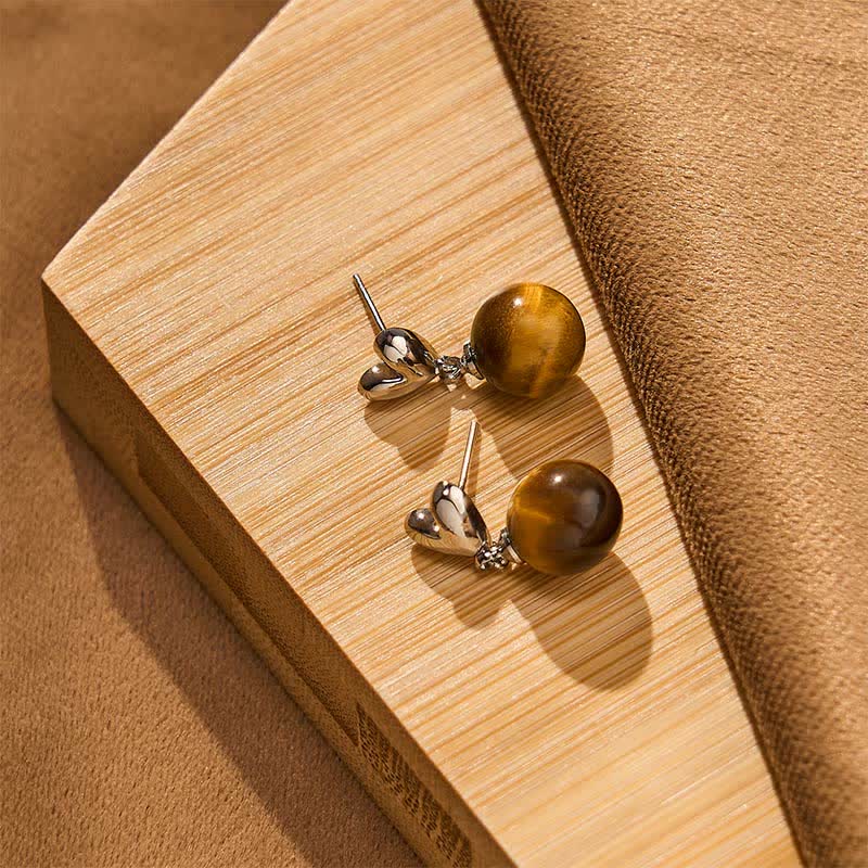 Buddha Stones Ohrringe aus Kupfer mit Tigeraugen-Herz-Design - image 3