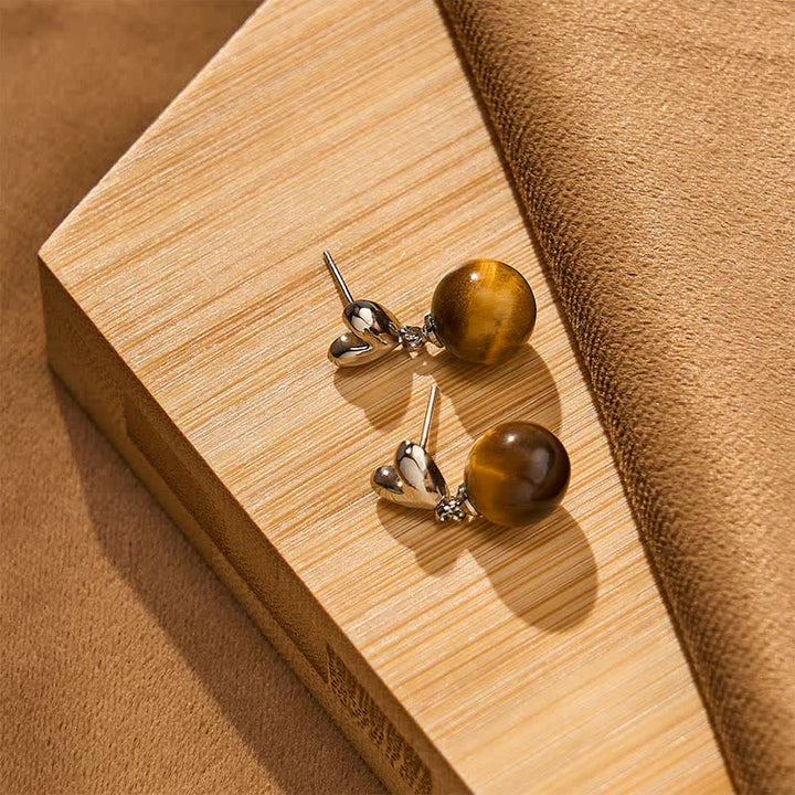 Buddha Stones Ohrringe aus Kupfer mit Tigeraugen-Herz-Design - image 3