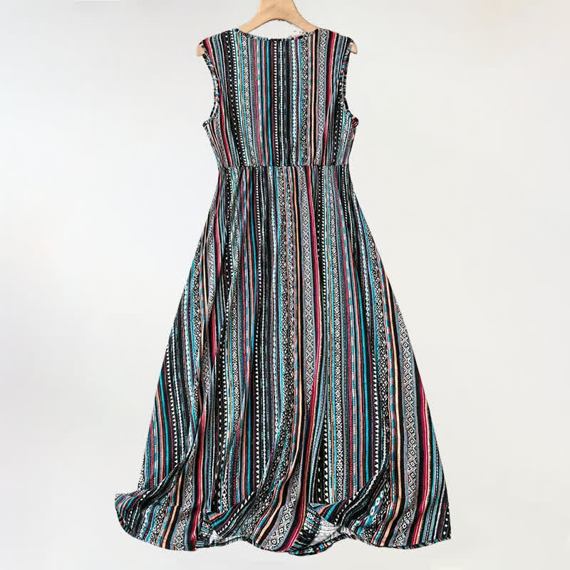Buddha Stones Sommerkleid im Boho-Stil mit Streifen und V-Ausschnitt, ärmellos, für Damen - image 1