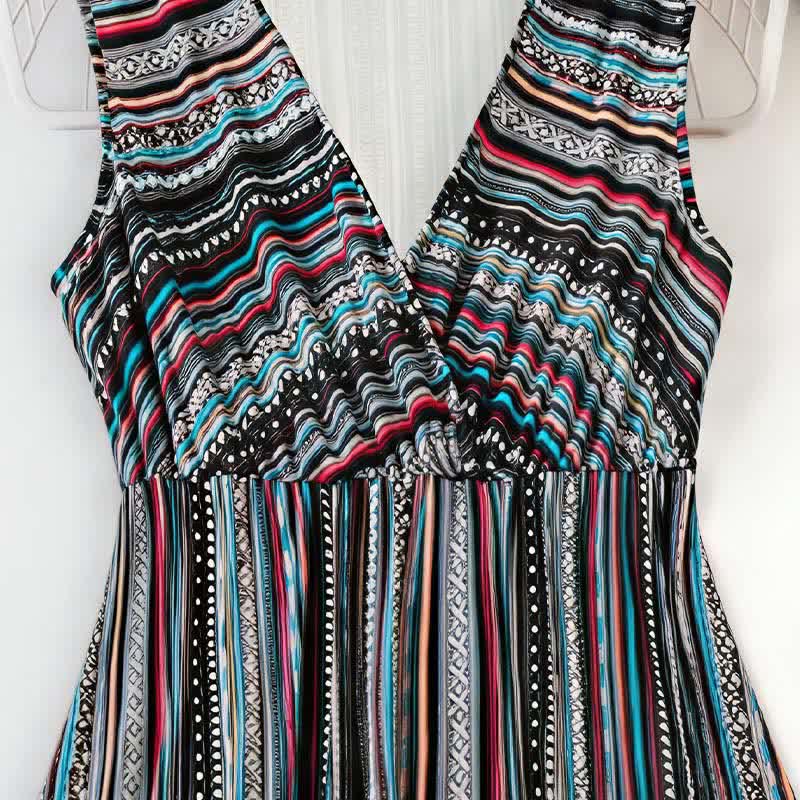 Buddha Stones Sommerkleid im Boho-Stil mit Streifen und V-Ausschnitt, ärmellos, für Damen - image 2