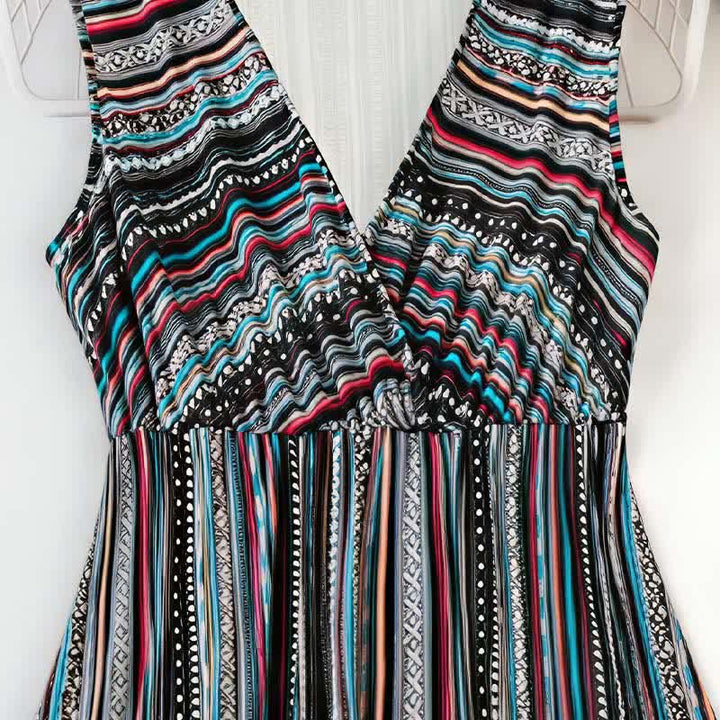 Buddha Stones Sommerkleid im Boho-Stil mit Streifen und V-Ausschnitt, ärmellos, für Damen - image 2