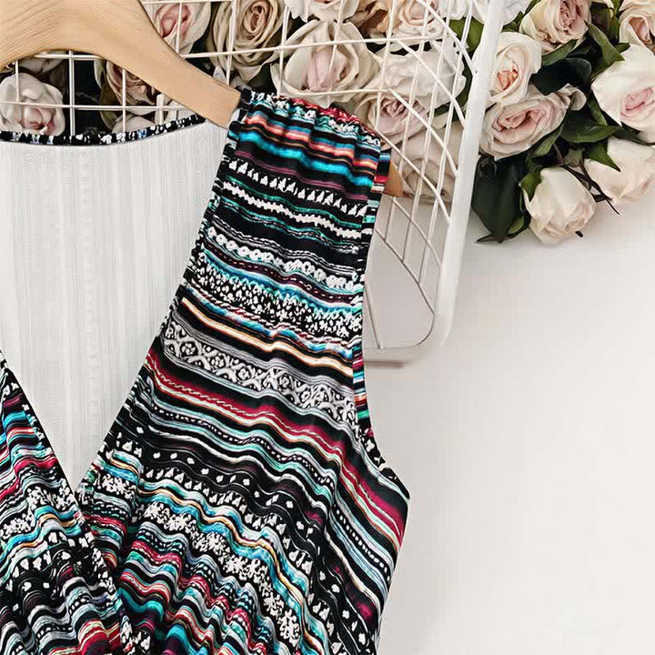 Buddha Stones Sommerkleid im Boho-Stil mit Streifen und V-Ausschnitt, ärmellos, für Damen - image 4