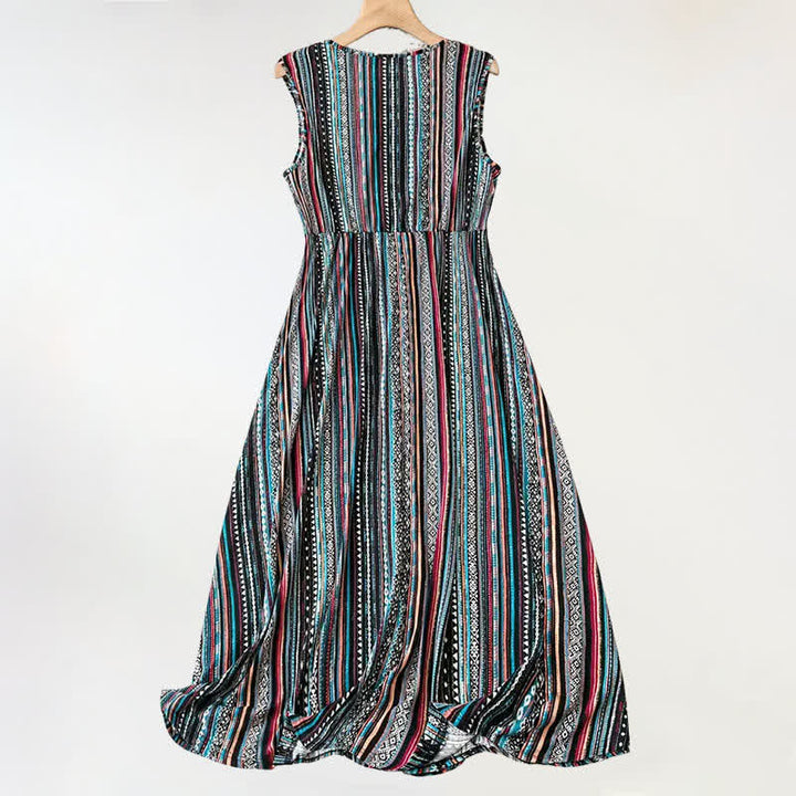 Buddha Stones Sommerkleid im Boho-Stil mit Streifen und V-Ausschnitt, ärmellos, für Damen - image 1