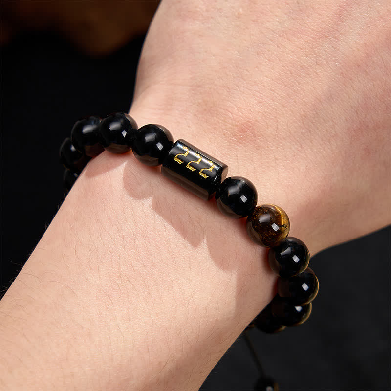 Buddha Stones Armband aus natürlichem schwarzem Obsidian und Tigerauge – Symbol für Stärke und Erfüllung - image 16