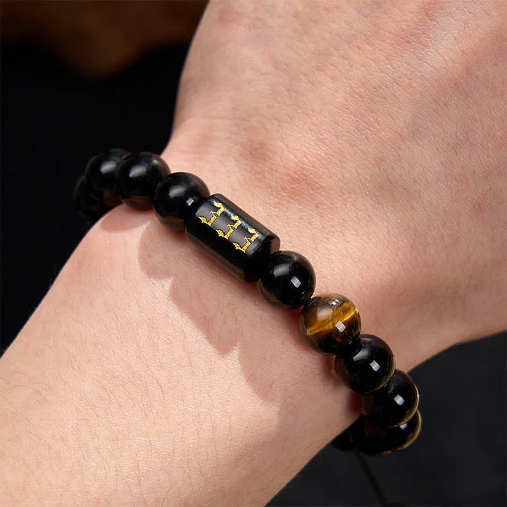 Buddha Stones Armband aus natürlichem schwarzem Obsidian und Tigerauge – Symbol für Stärke und Erfüllung - image 3