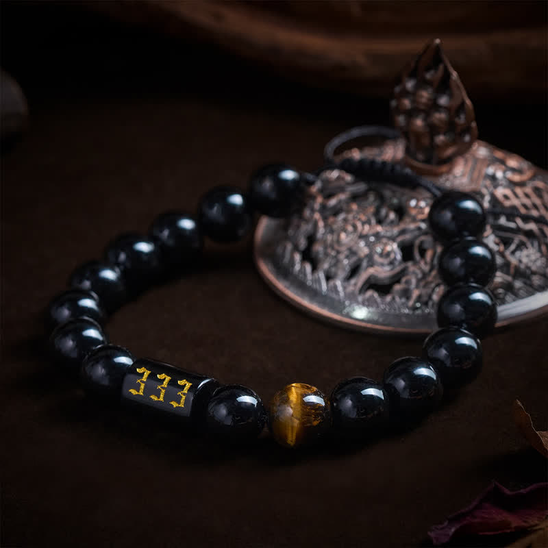 Buddha Stones Armband aus natürlichem schwarzem Obsidian und Tigerauge – Symbol für Stärke und Erfüllung - image 2