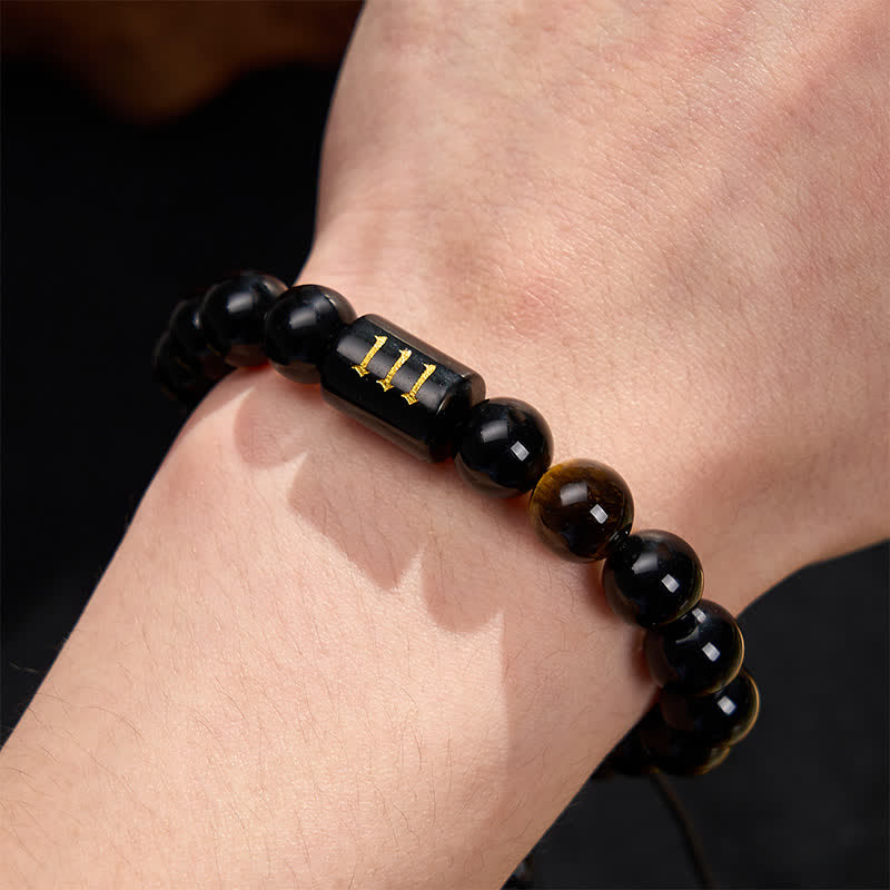 Buddha Stones Armband aus natürlichem schwarzem Obsidian und Tigerauge – Symbol für Stärke und Erfüllung - image 12