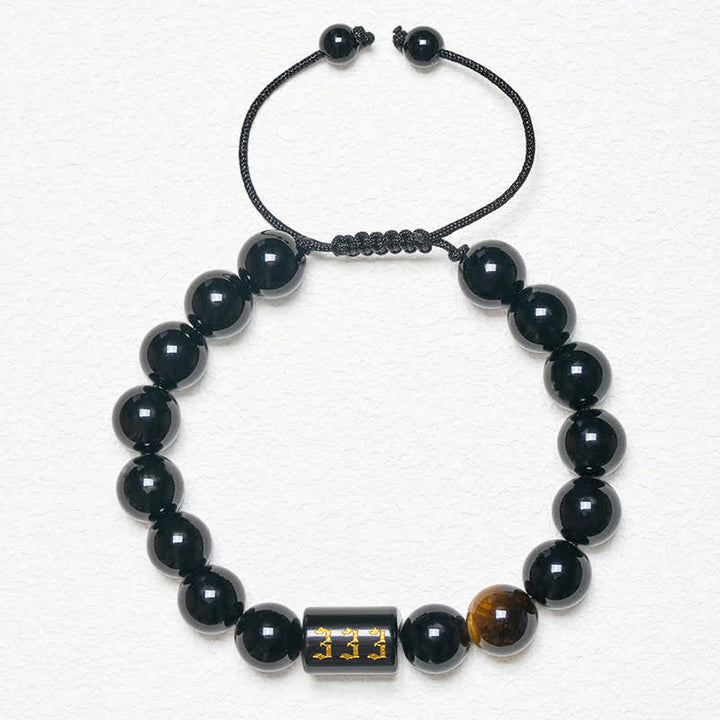Buddha Stones Armband aus natürlichem schwarzem Obsidian und Tigerauge – Symbol für Stärke und Erfüllung - image 4