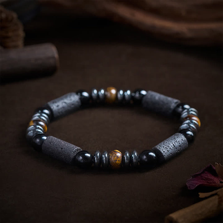 Buddha Stones Natürliches Armband aus Tigerauge-Obsidian, Hämatit und Lavagestein - image 2