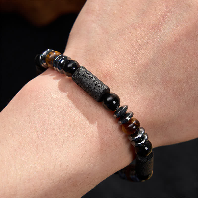Buddha Stones Natürliches Armband aus Tigerauge-Obsidian, Hämatit und Lavagestein - image 4