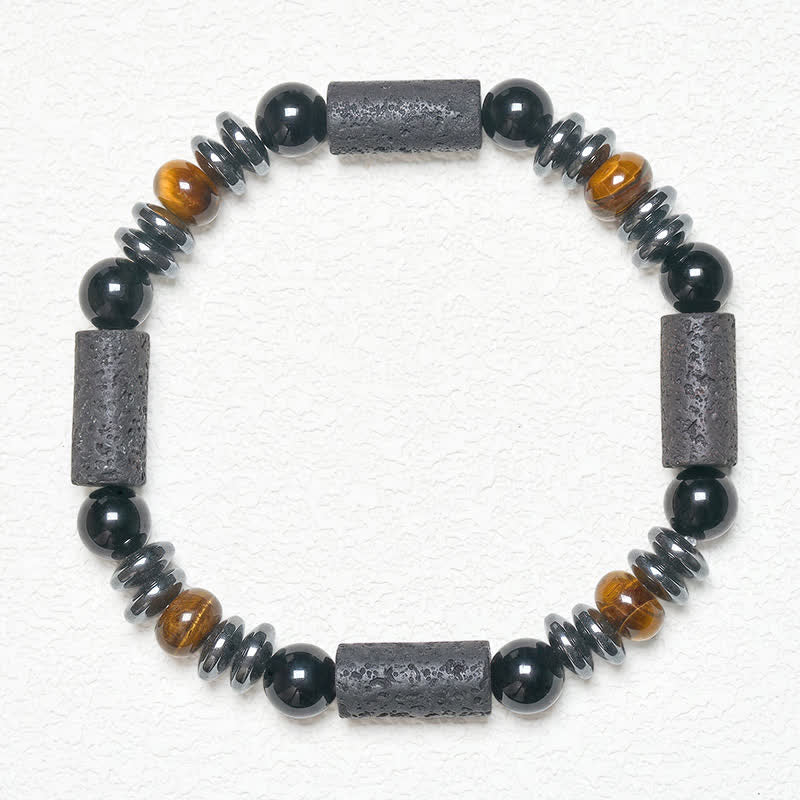 Buddha Stones Natürliches Armband aus Tigerauge-Obsidian, Hämatit und Lavagestein - image 5