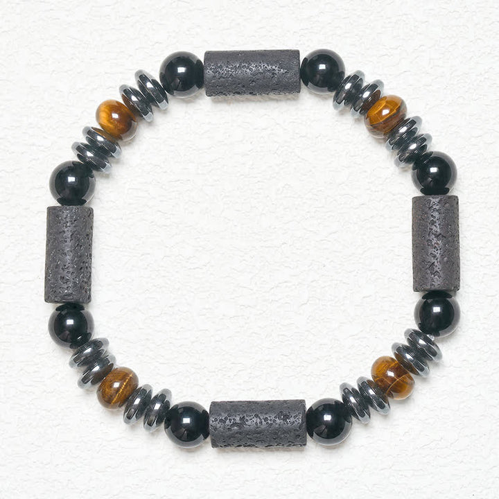 Buddha Stones Natürliches Armband aus Tigerauge-Obsidian, Hämatit und Lavagestein - image 5