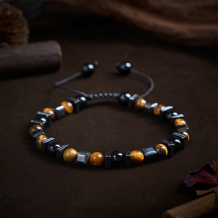 Buddha Stones Armband aus natürlichem Tigerauge, schwarzem Obsidian und Hämatit - image 2