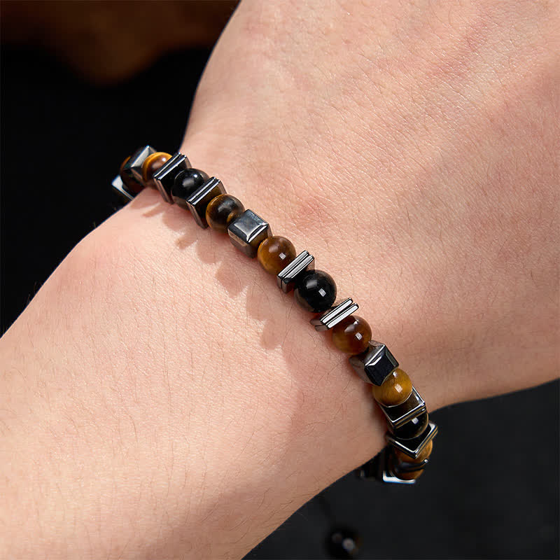 Buddha Stones Armband aus natürlichem Tigerauge, schwarzem Obsidian und Hämatit - image 4