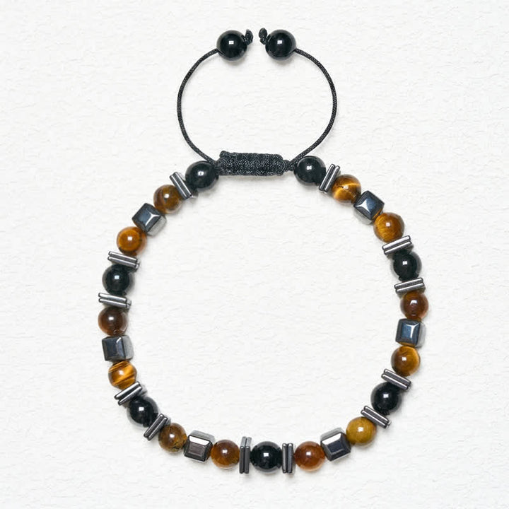 Buddha Stones Armband aus natürlichem Tigerauge, schwarzem Obsidian und Hämatit - image 5