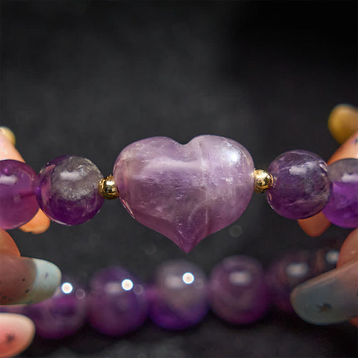 Buddha Stones Natürliches Amethyst-Grünes Aventurin-Tigerauge-Erdbeerquarz-Liebesherz-Spirituelles Armband - image 13