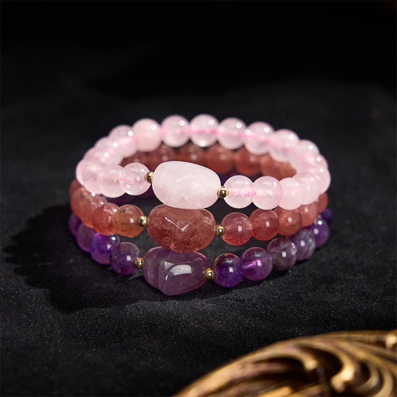 Buddha Stones Natürliches Amethyst-Grünes Aventurin-Tigerauge-Erdbeerquarz-Liebesherz-Spirituelles Armband - image 43