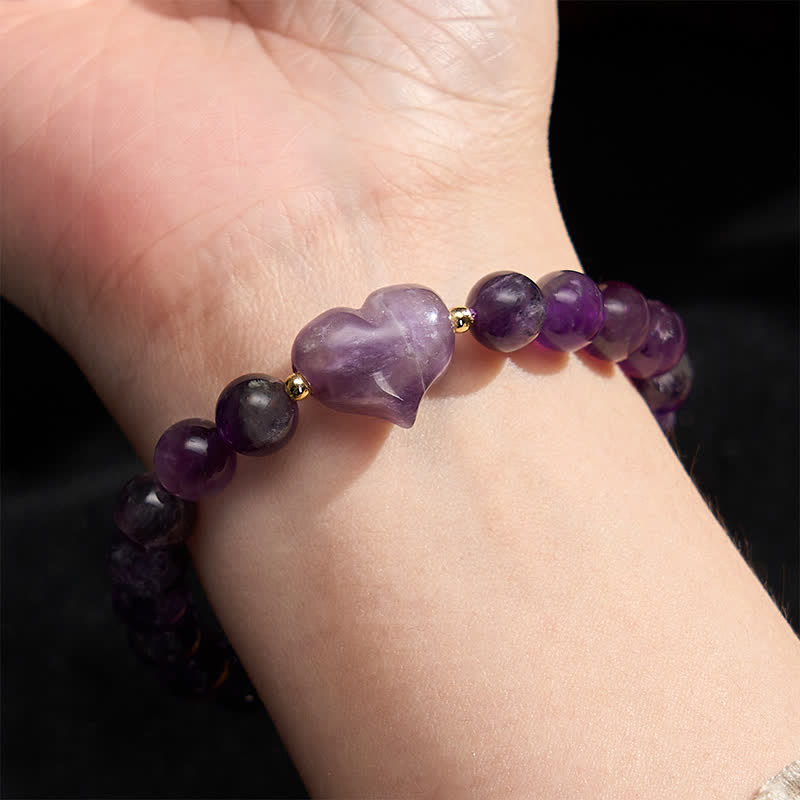 Buddha Stones Natürliches Amethyst-Grünes Aventurin-Tigerauge-Erdbeerquarz-Liebesherz-Spirituelles Armband - image 12