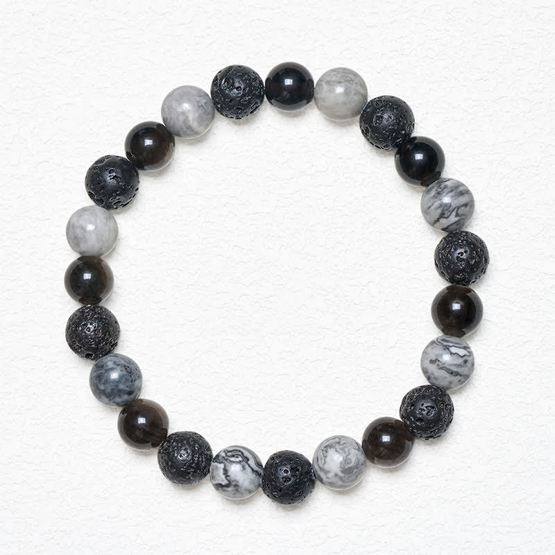 Buddha Stones Armband aus schwarzem Obsidian, Lavagestein und Picasso-Jaspisperlen - image 1