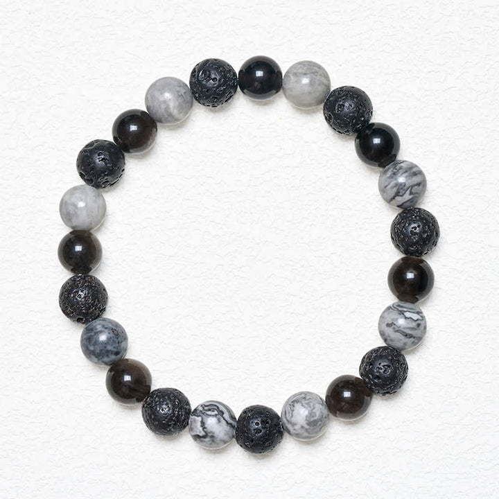 Buddha Stones Armband aus schwarzem Obsidian, Lavagestein und Picasso-Jaspisperlen - image 1