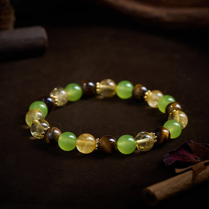 Buddha Stones Natürliches Wohlstandsarmband aus Citrin, Tigerauge und grüner Jade - image 3