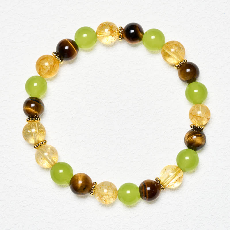 Buddha Stones Natürliches Wohlstandsarmband aus Citrin, Tigerauge und grüner Jade - image 1