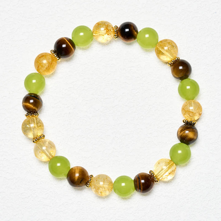 Buddha Stones Natürliches Wohlstandsarmband aus Citrin, Tigerauge und grüner Jade - image 1
