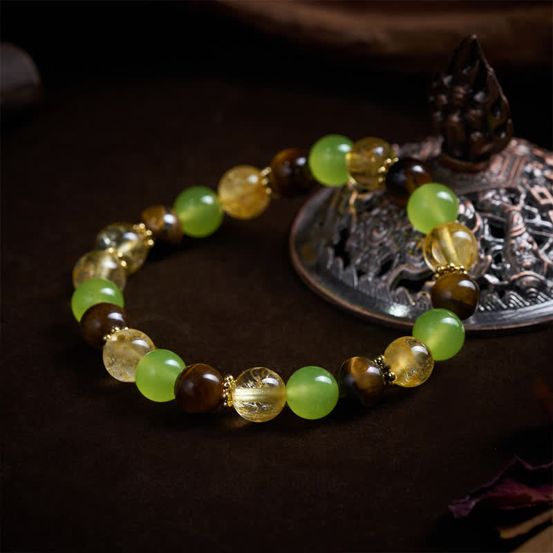 Buddha Stones Natürliches Wohlstandsarmband aus Citrin, Tigerauge und grüner Jade - image 2