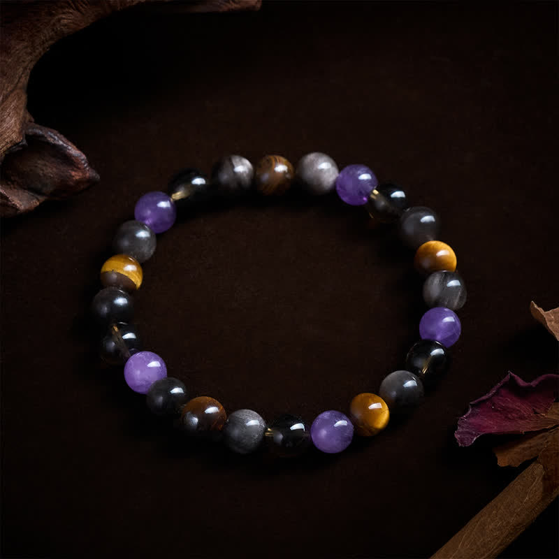 Buddha Stones Natürliches Amethyst-Tigerauge-Schwarzobsidian-Rauchquarz-Heilarmband - image 4