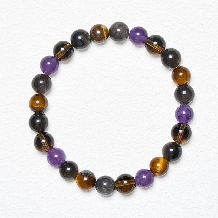 Buddha Stones Natürliches Amethyst-Tigerauge-Schwarzobsidian-Rauchquarz-Heilarmband - image 1