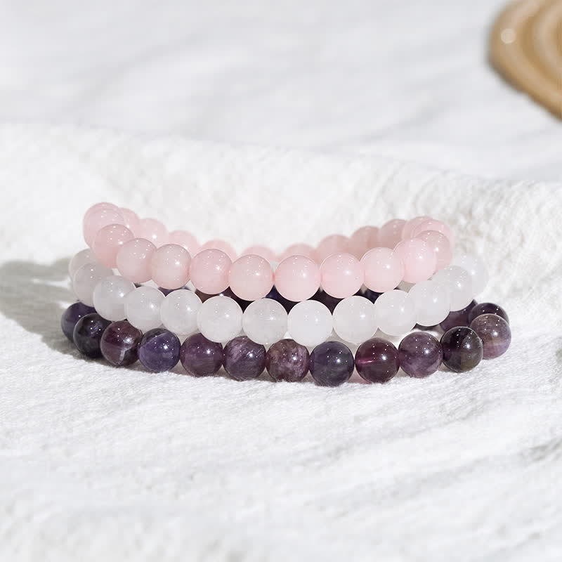 Buddha Stones Armband aus Amethyst und Rosenquarz für spirituelles Bewusstsein - 15-16 cm - image 0