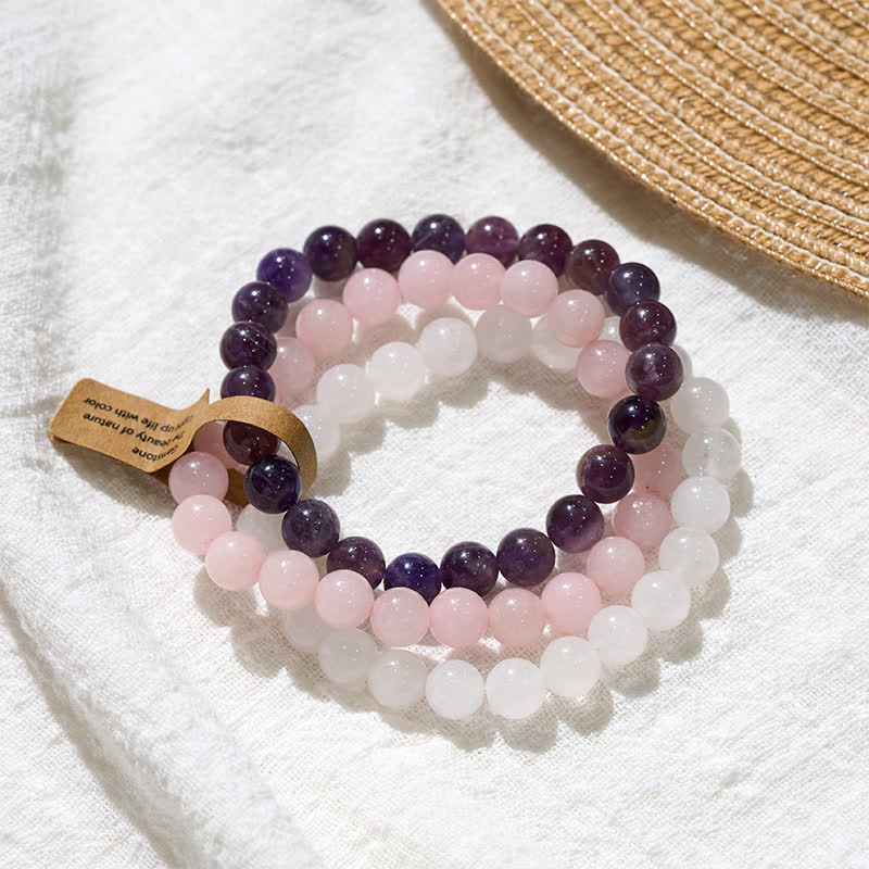 Buddha Stones Armband aus Amethyst und Rosenquarz für spirituelles Bewusstsein - image 3