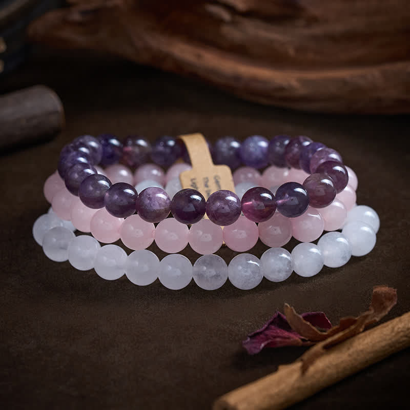 Buddha Stones Armband aus Amethyst und Rosenquarz für spirituelles Bewusstsein - image 1