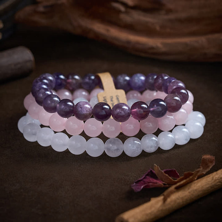 Buddha Stones Armband aus Amethyst und Rosenquarz für spirituelles Bewusstsein - image 1