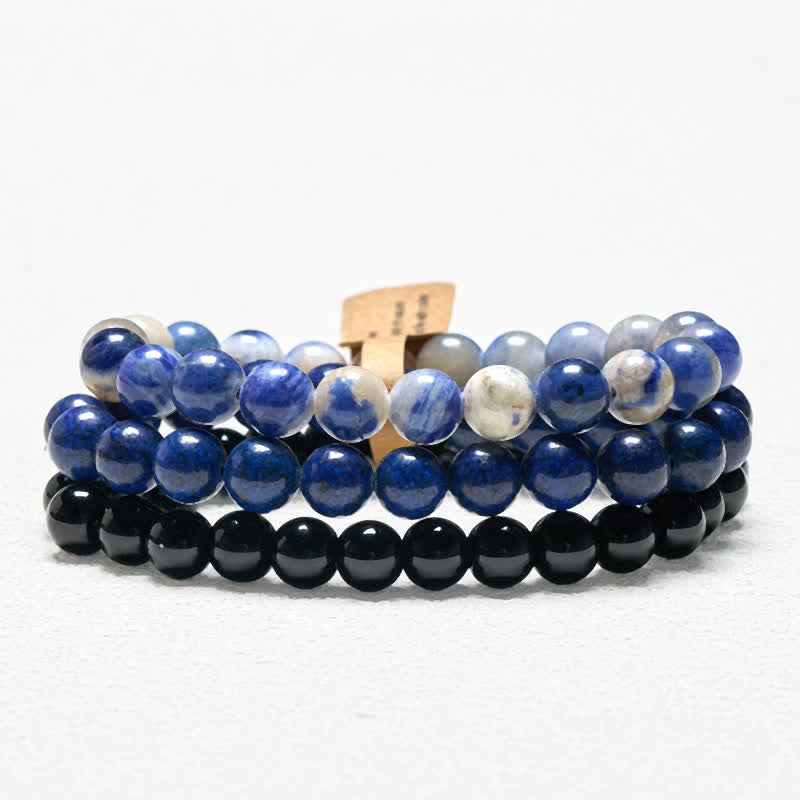 Buddha Stones Armband aus Lapislazuli, Sodalith und schwarzem Onyx - 15-16 cm - image 0