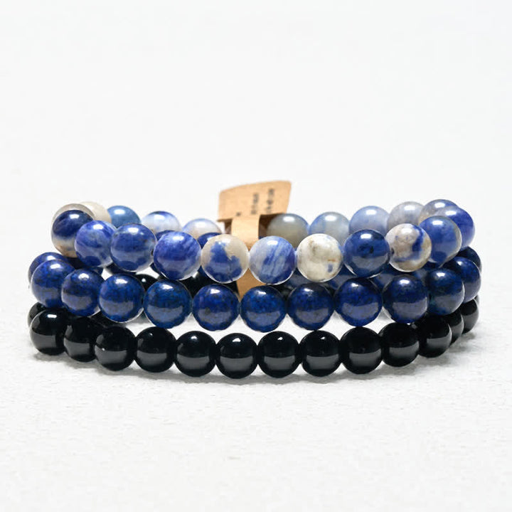 Buddha Stones Armband aus Lapislazuli, Sodalith und schwarzem Onyx - 15-16 cm - image 0