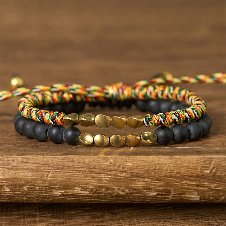 Buddha Stones 2 Stück Armband aus Kupferschnur mit natürlichen, mattierten Steinperlen - Mehrfarbig + Mattierter Stein (Handgelenkumfang: 17-28 cm) - image 0