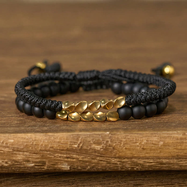Buddha Stones 2 Stück Armband aus Kupferschnur mit natürlichen, mattierten Steinperlen - Schwarz + Mattierter Stein (Handgelenkumfang: 17-28 cm) - image 9