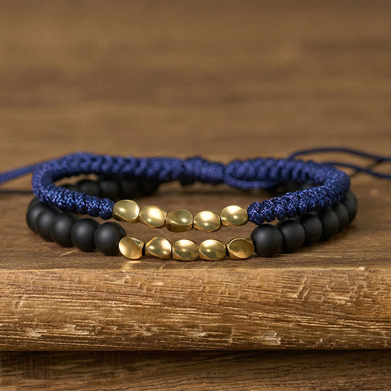 Buddha Stones 2 Stück Armband aus Kupferschnur mit natürlichen, mattierten Steinperlen - Marineblau + Mattierter Stein (Handgelenkumfang: 17-28 cm) - image 4