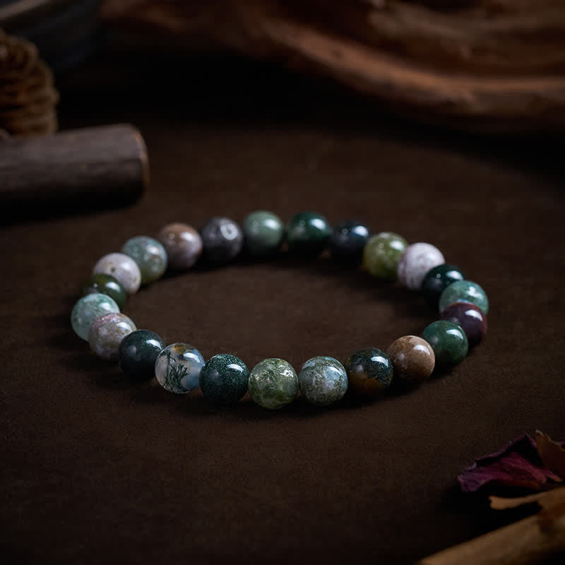 Buddha Stones Armband aus Naturstein, Meeressediment-Jaspis und Achat zum Schutz und Frieden - 8 mm (Handgelenkumfang: 15-16 cm) - image 7