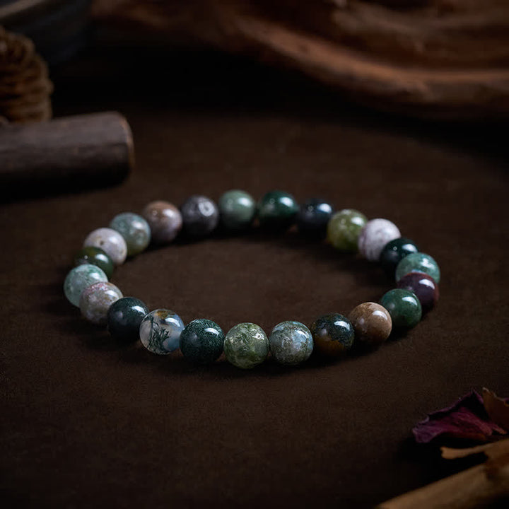 Buddha Stones Armband aus Naturstein, Meeressediment-Jaspis und Achat zum Schutz und Frieden - 8 mm (Handgelenkumfang: 15-16 cm) - image 7