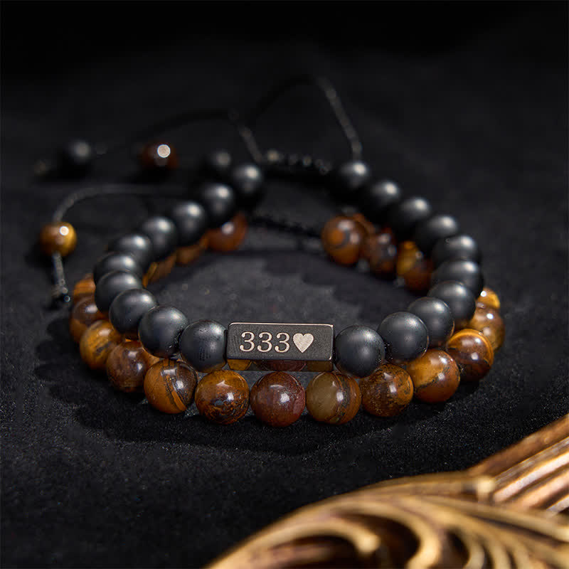 Buddha Stones 2er-Armband mit mattiertem Tigerauge und Engelszahlen 333 222 111 11:11 444 - 444 - image 0