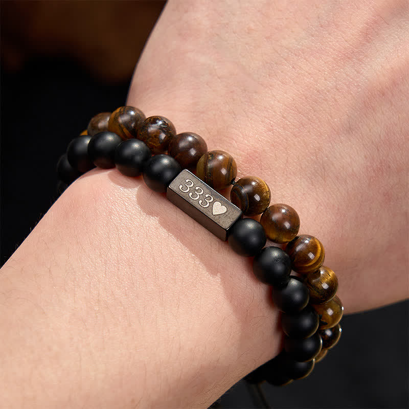Buddha Stones 2er-Armband mit mattiertem Tigerauge und Engelszahlen 333 222 111 11:11 444 - image 4