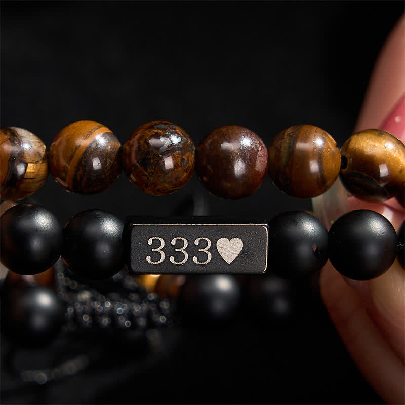 Buddha Stones 2er-Armband mit mattiertem Tigerauge und Engelszahlen 333 222 111 11:11 444 - image 3