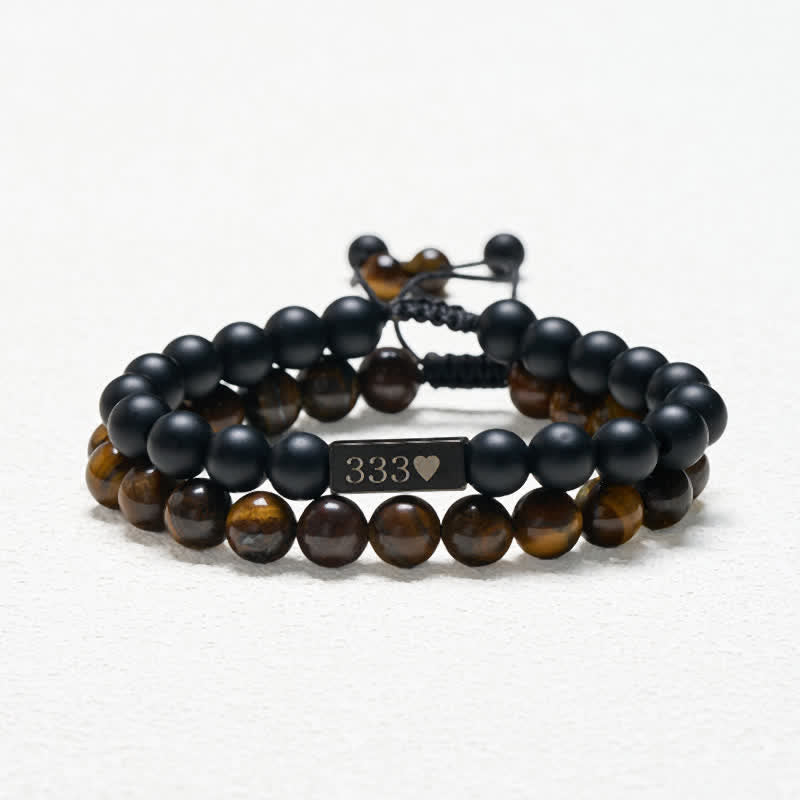 Buddha Stones 2er-Armband mit mattiertem Tigerauge und Engelszahlen 333 222 111 11:11 444 - image 2